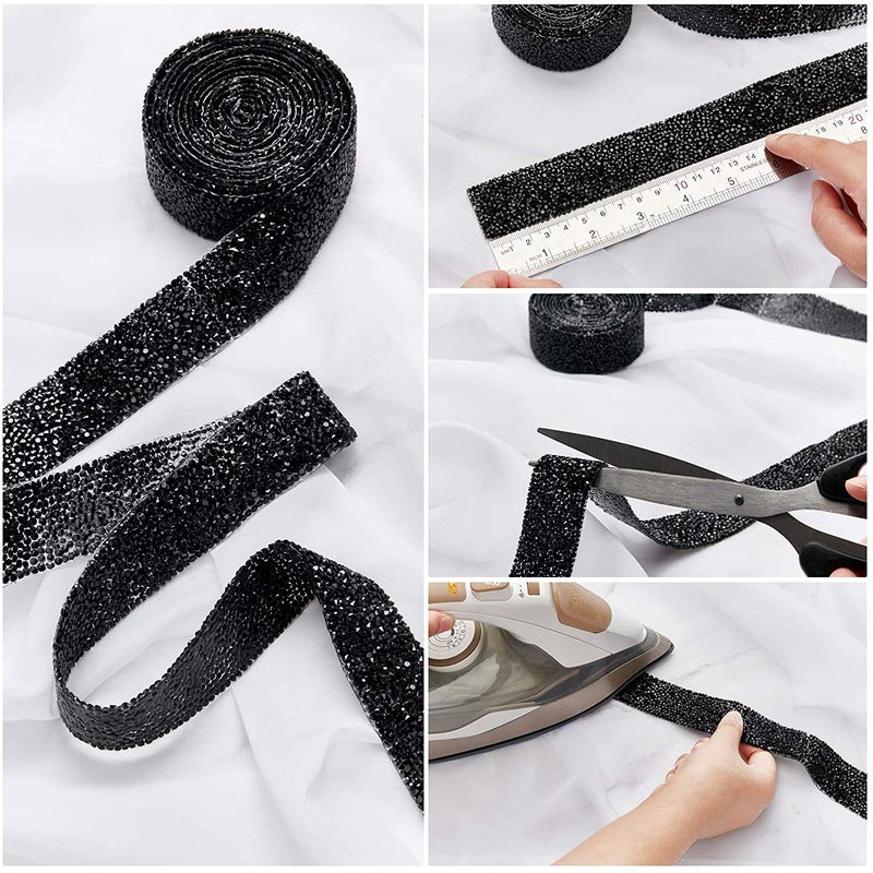 Dowarm Rhinestone Ribbon Roll, Hotfix Rhinestone Wrap, Bling Mesh Wrap, Sewing Trim for Wedding Party Decoration (Black, 3CM / 1.18inch Width) - Image 5